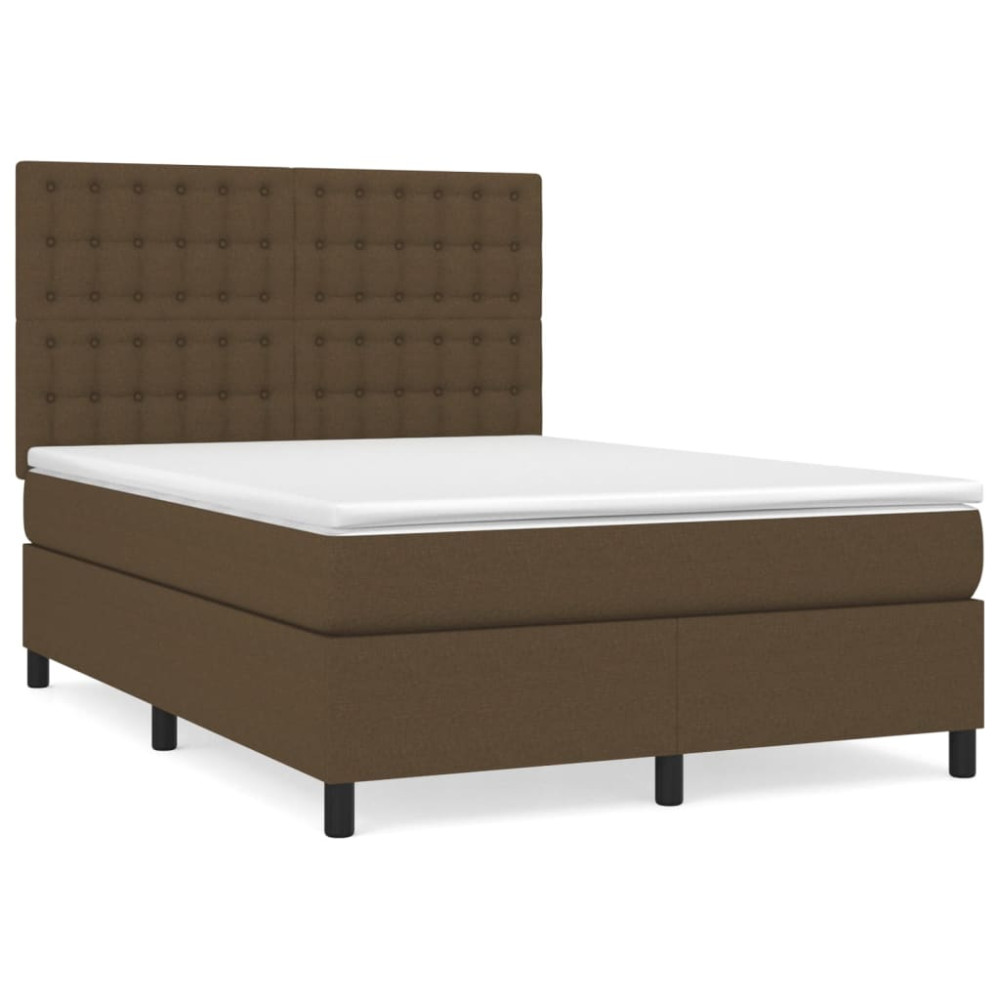 Produktbild för Ramsäng med madrass mörkbrun 140x200 cm tyg