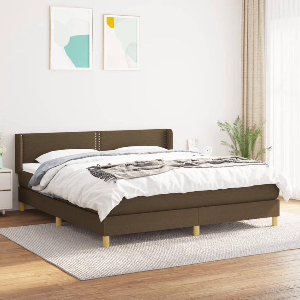 Produktbild för Ramsäng med madrass mörkbrun 180x200 cm tyg
