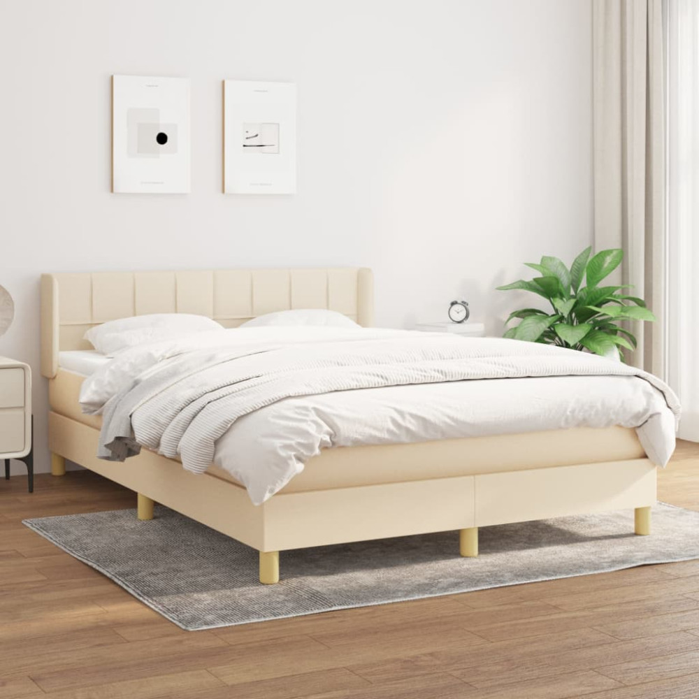 Produktbild för Ramsäng med madrass gräddvit 140x200 cm tyg
