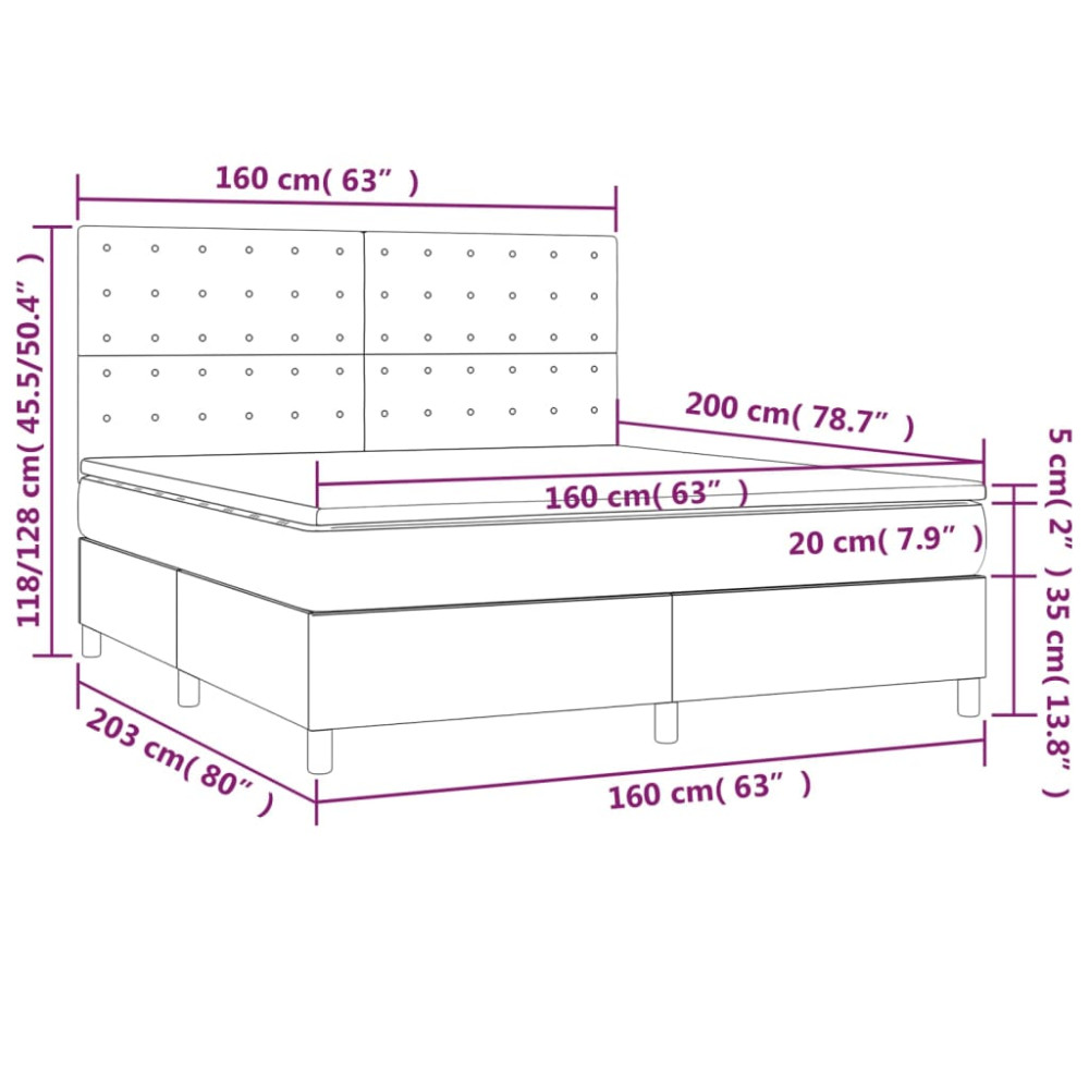 Produktbild för Ramsäng med madrass mörkgrå 160x200 cm tyg