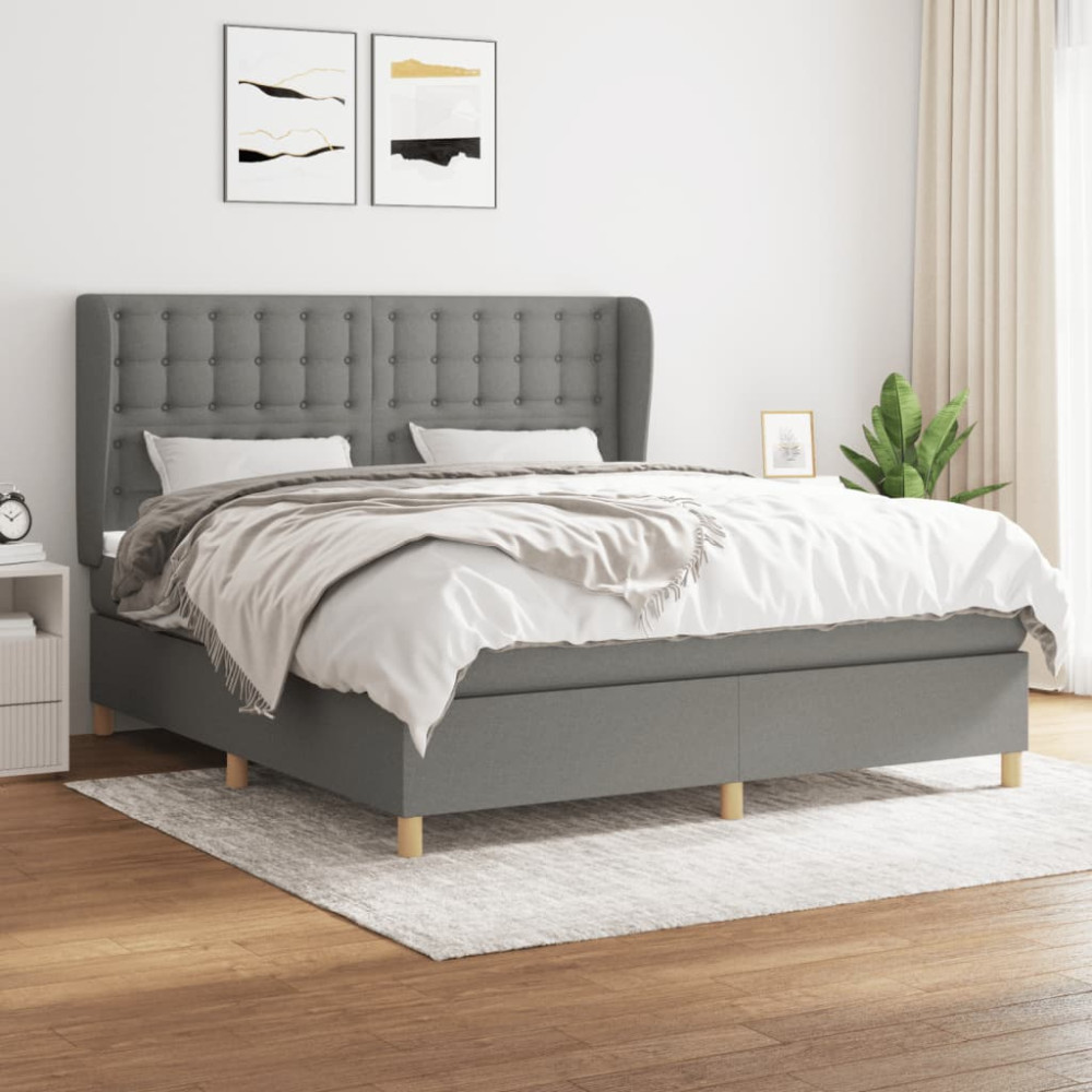 Produktbild för Ramsäng med madrass mörkgrå 160x200 cm tyg