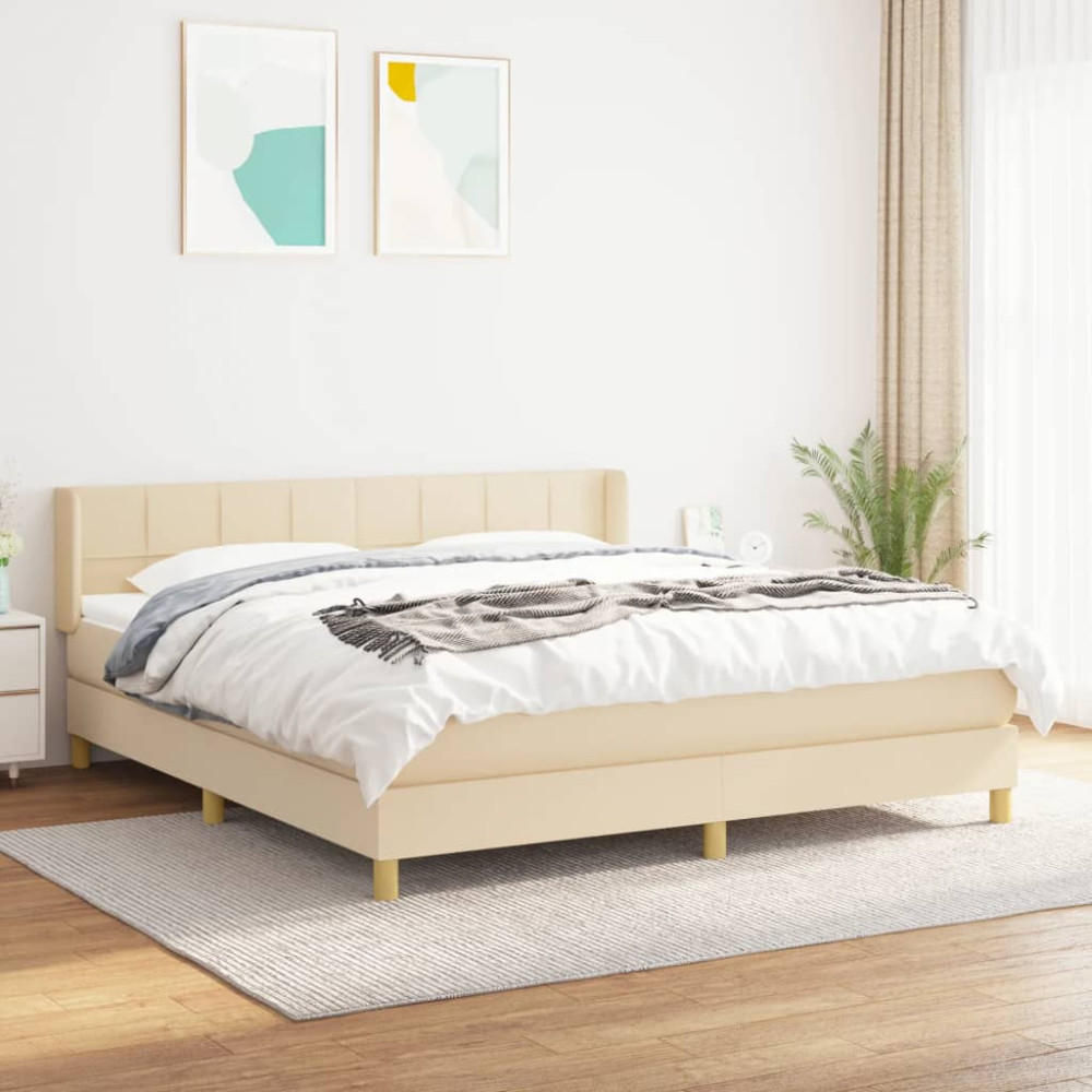 Produktbild för Ramsäng med madrass gräddvit 180x200 cm tyg