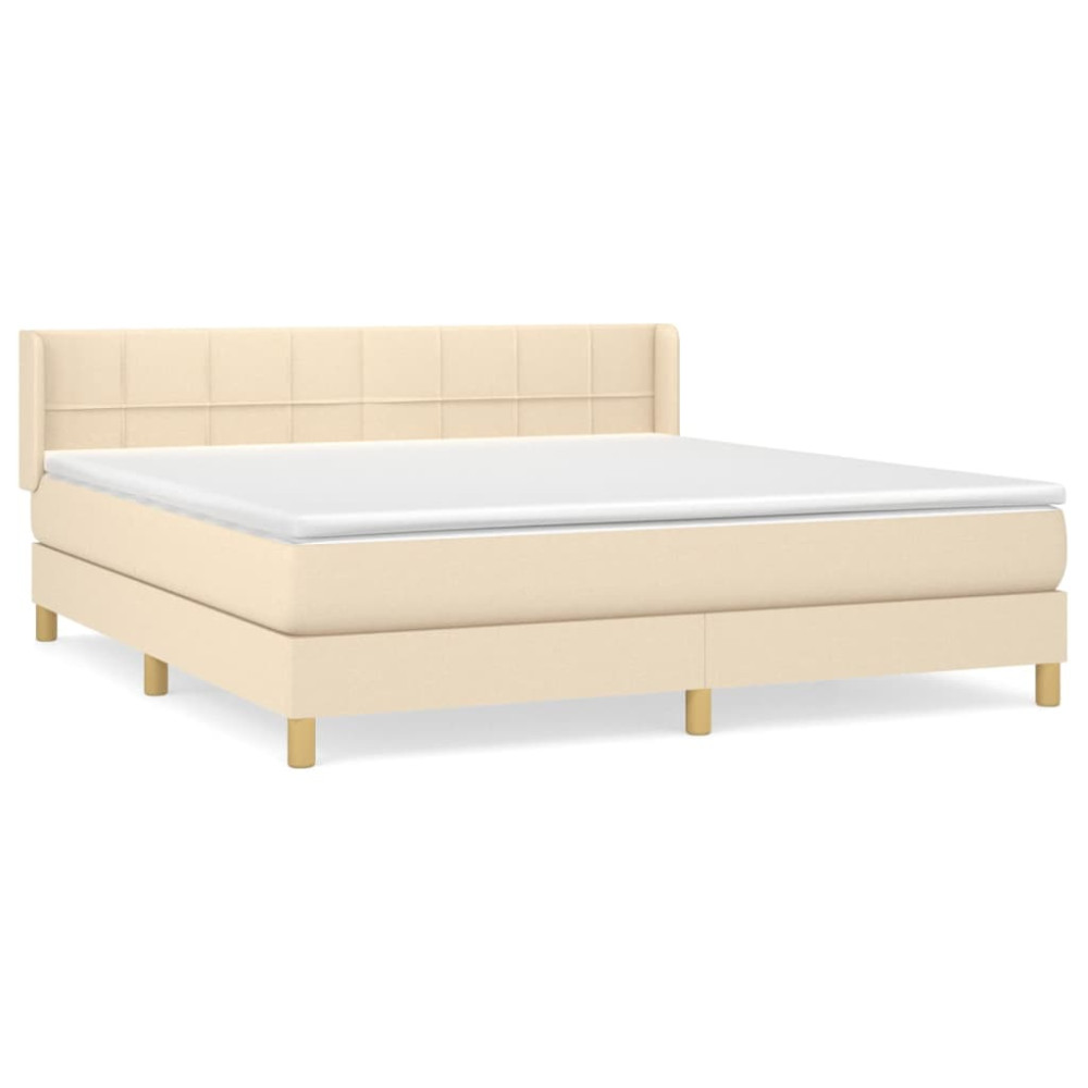 Produktbild för Ramsäng med madrass gräddvit 180x200 cm tyg
