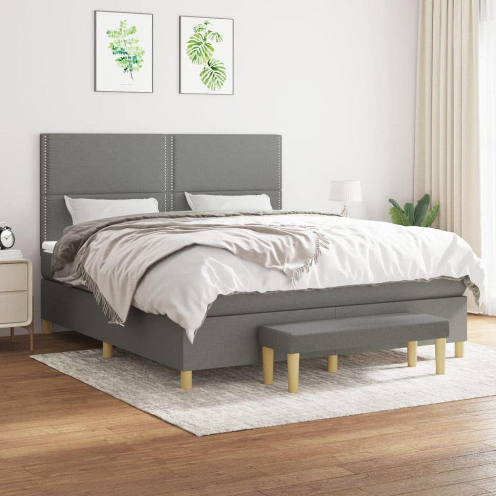 Produktbild för Ramsäng med madrass mörkgrå 180x200 cm tyg