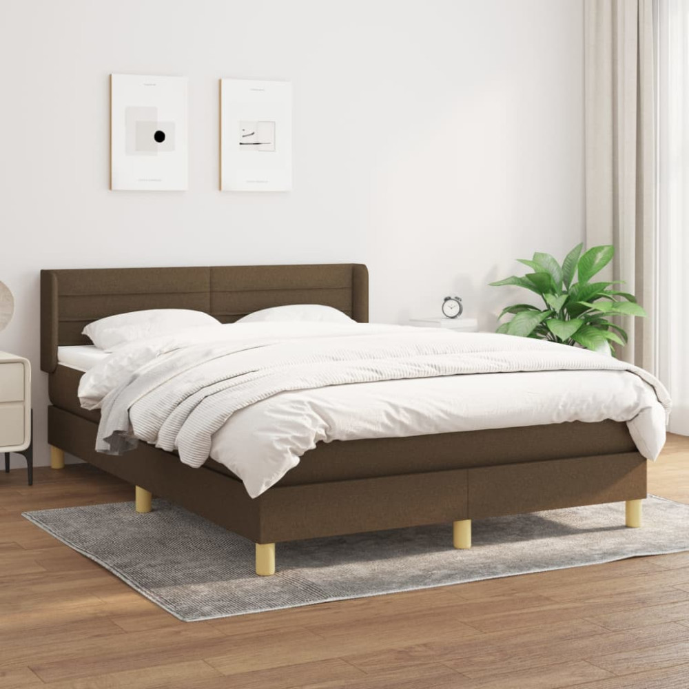 Produktbild för Ramsäng med madrass mörkbrun 140x200 cm tyg