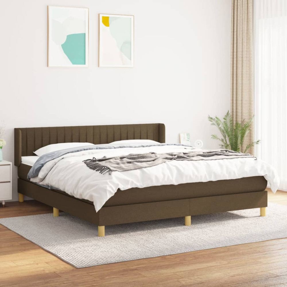 Produktbild för Ramsäng med madrass mörkbrun 180x200 cm tyg