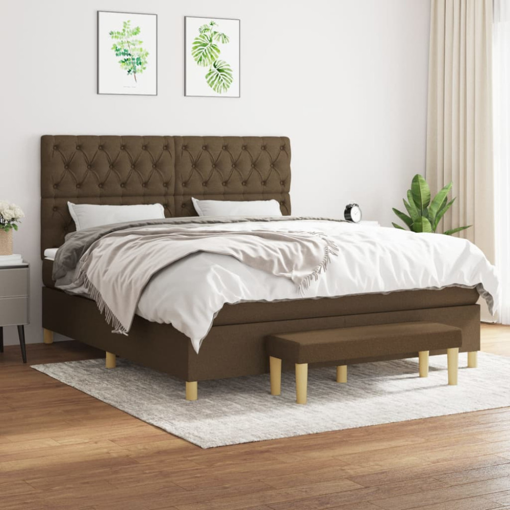 Produktbild för Ramsäng med madrass mörkbrun 160x200 cm tyg