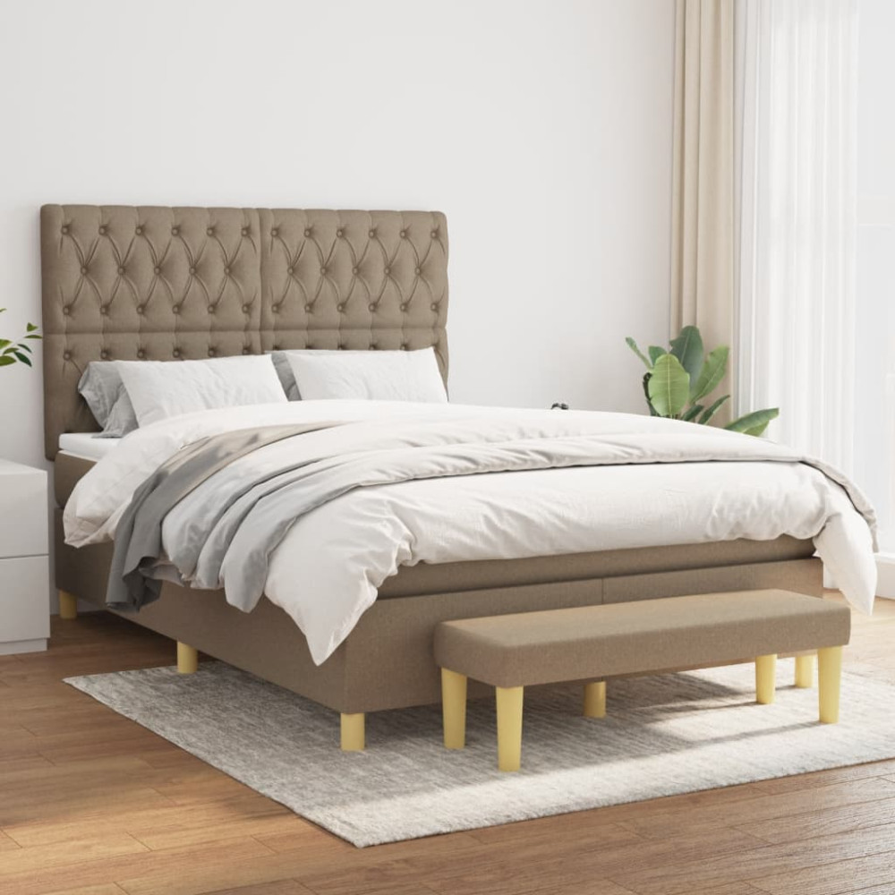 Produktbild för Ramsäng med madrass taupe 140x200 cm tyg
