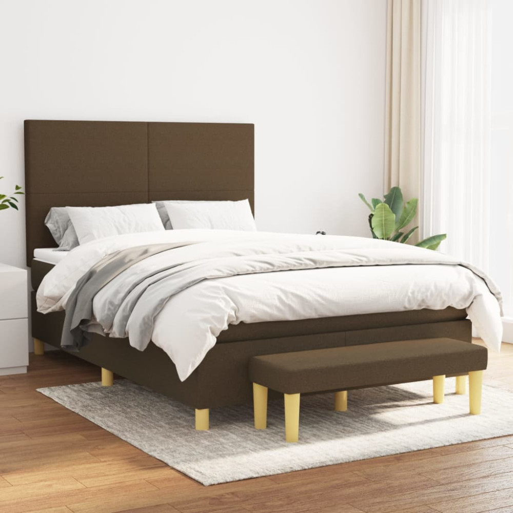 Produktbild för Ramsäng med madrass mörkbrun 140x200 cm tyg