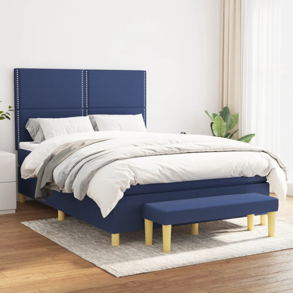 Produktbild för Ramsäng med madrass blå 140x200 cm tyg