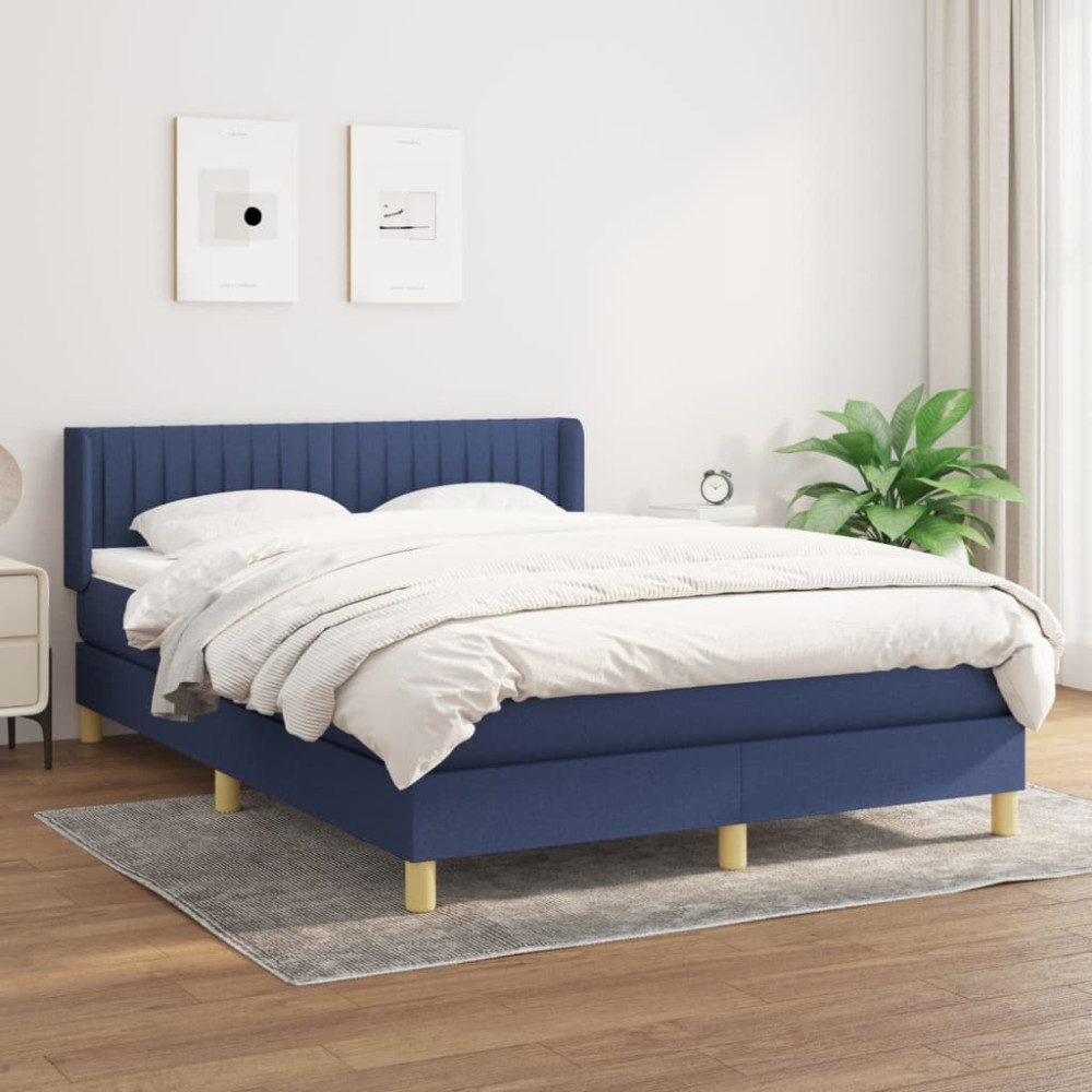 Produktbild för Ramsäng med madrass blå 140x200 cm tyg