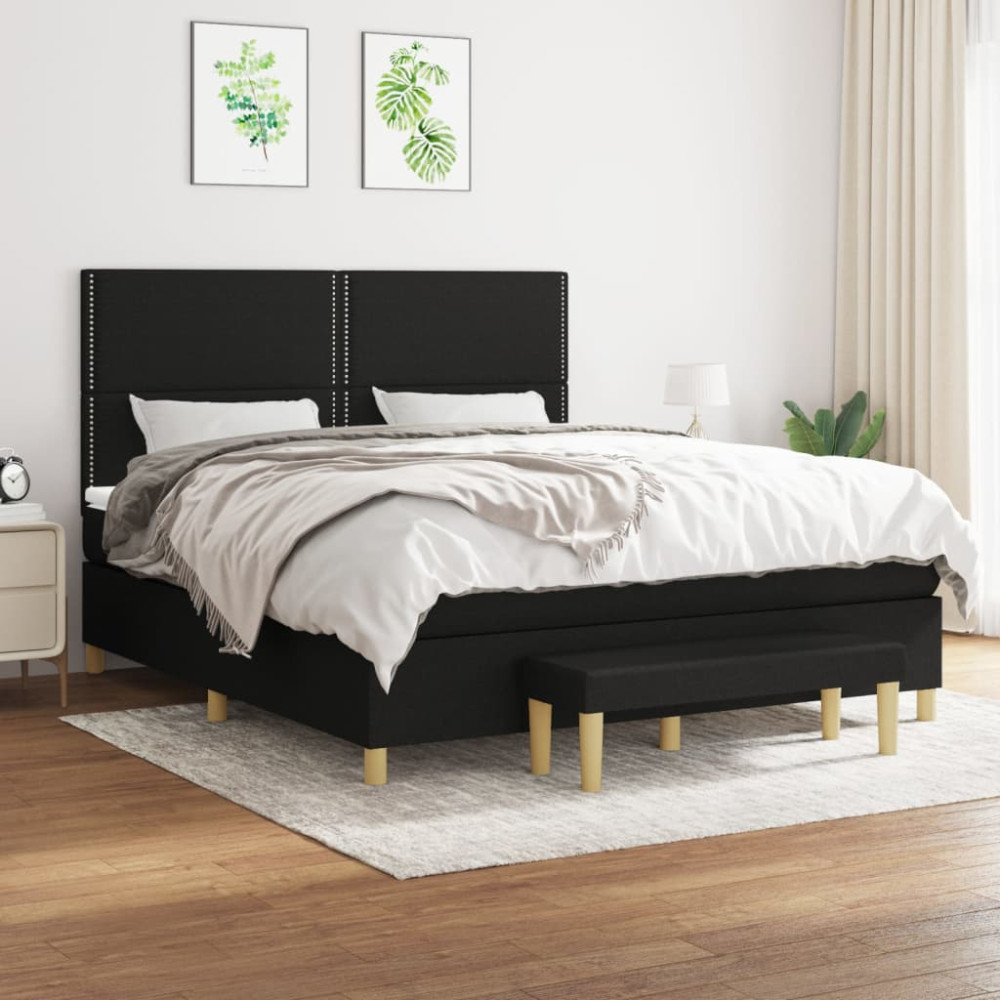 Produktbild för Ramsäng med madrass svart 180x200 cm tyg