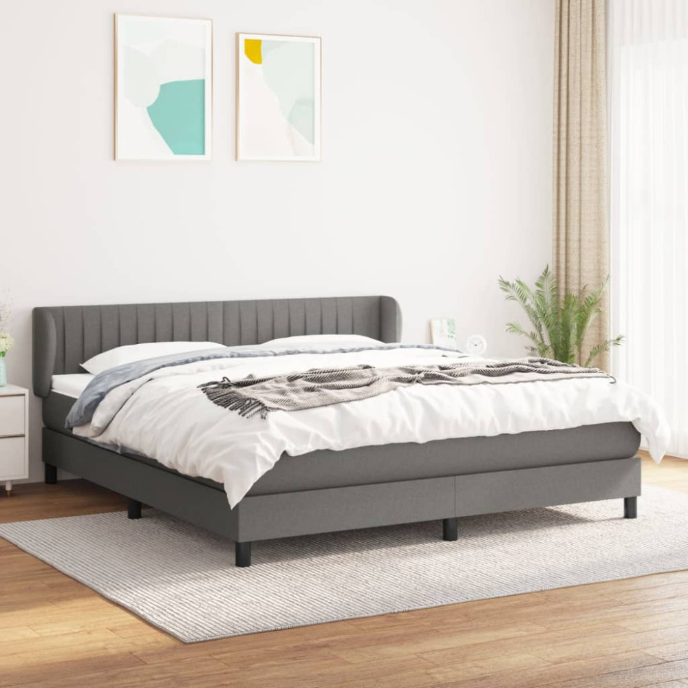 Produktbild för Ramsäng med madrass mörkgrå 160x200 cm tyg