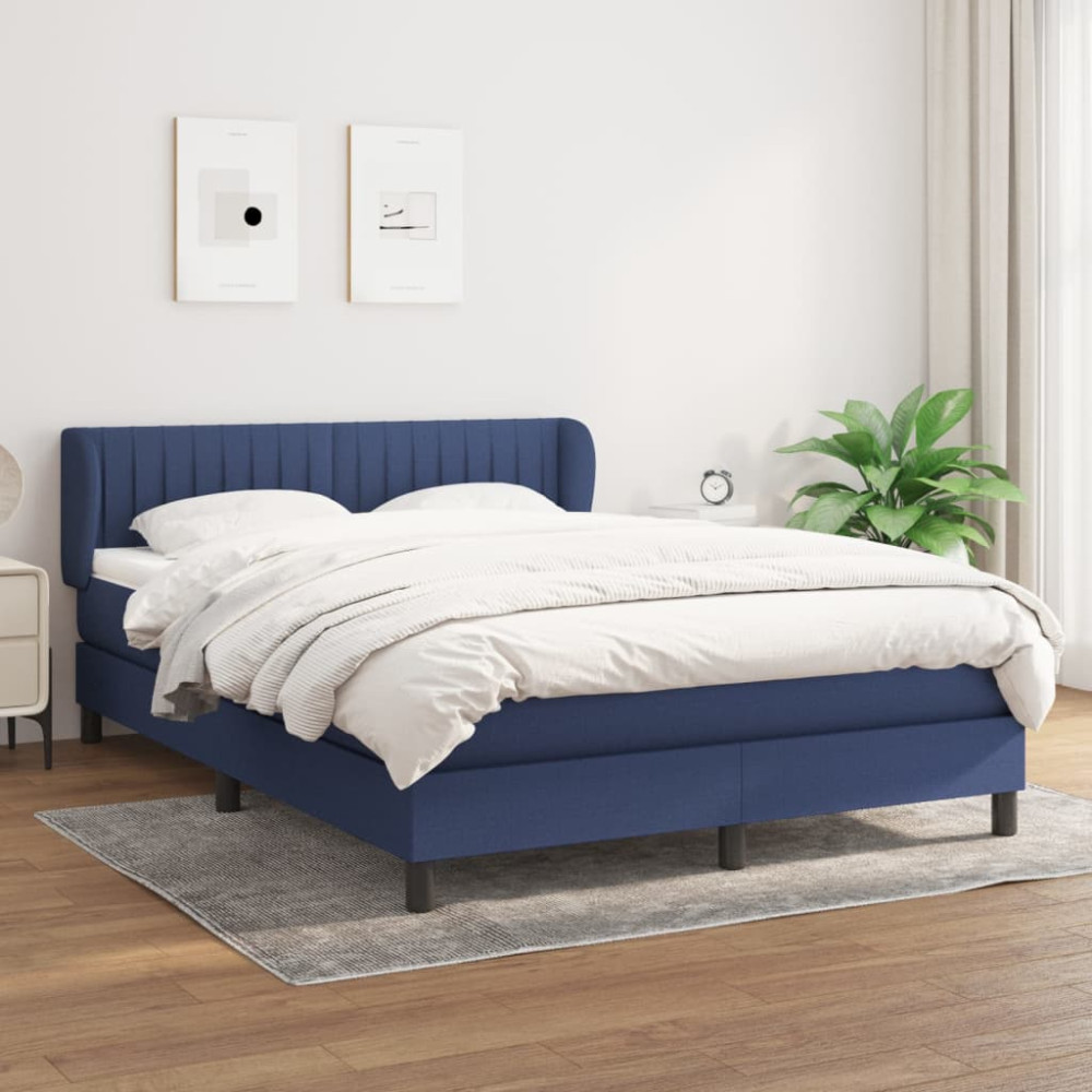Produktbild för Ramsäng med madrass blå 140x200 cm tyg