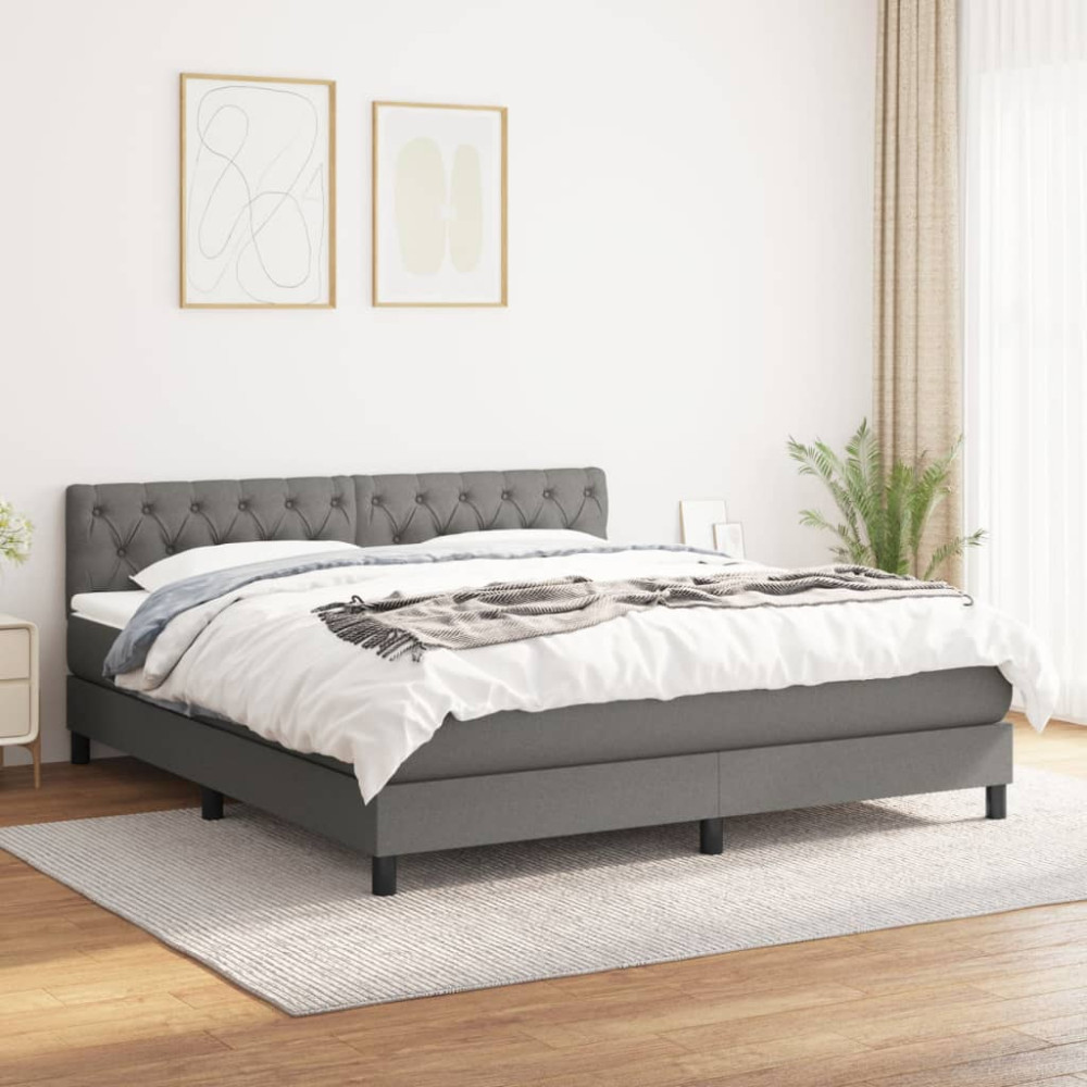 Produktbild för Ramsäng med madrass mörkgrå 160x200 cm tyg