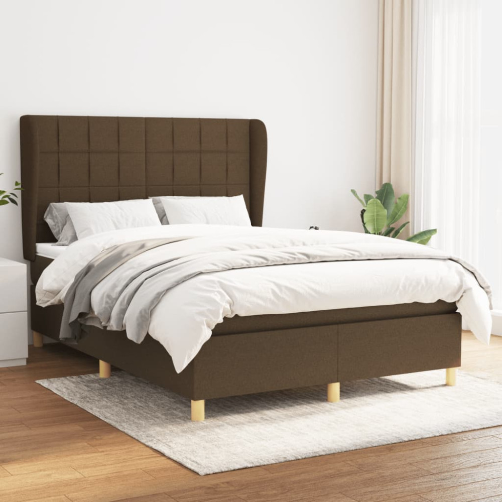 Produktbild för Ramsäng med madrass mörkbrun 140x200 cm tyg