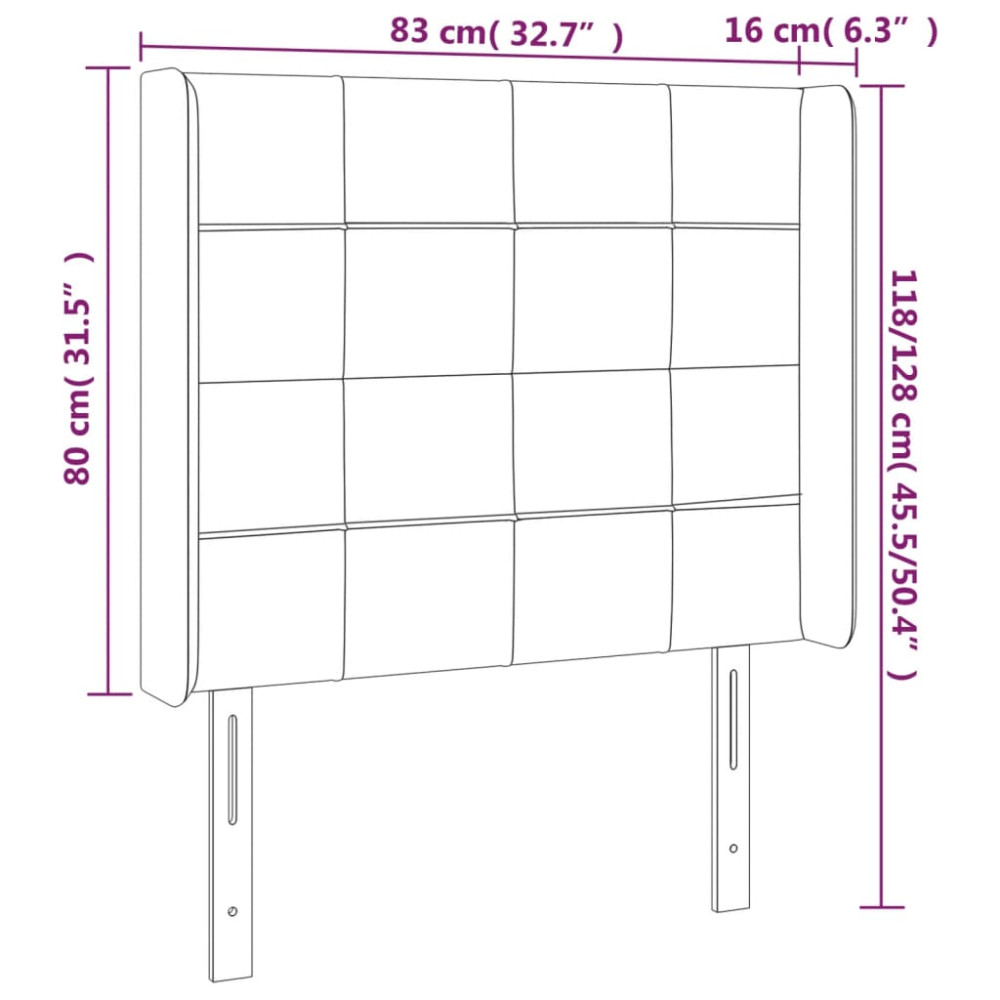 Produktbild för Sänggavel LED mörkgrå 83x16x118/128 cm tyg
