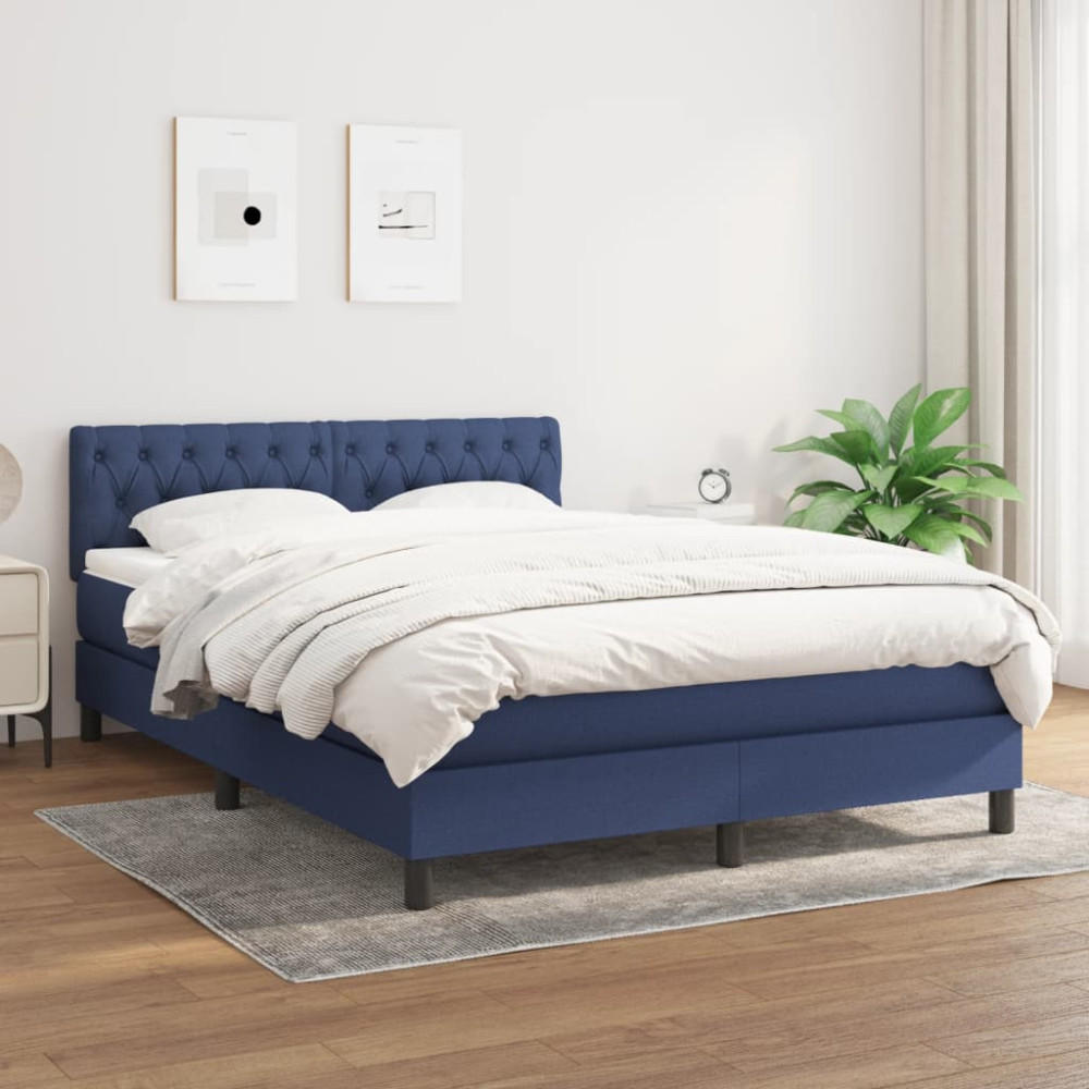 Produktbild för Ramsäng med madrass blå 140x200 cm tyg