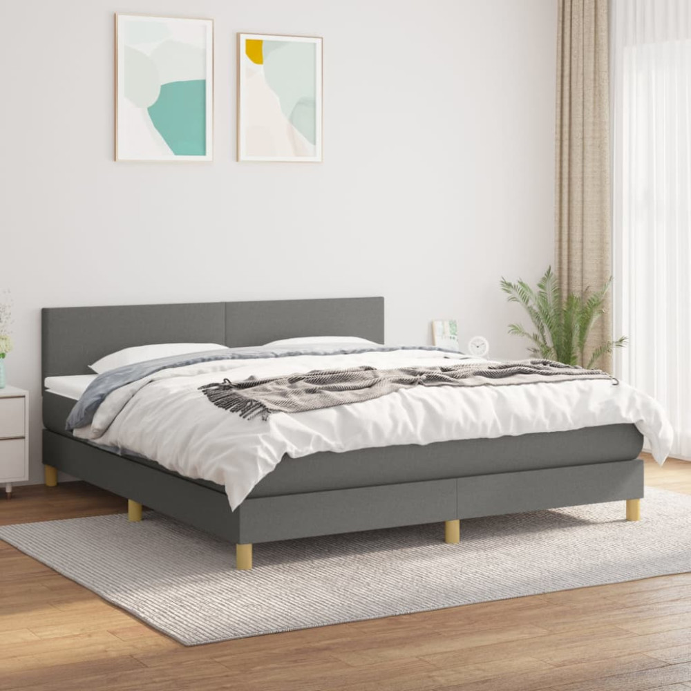 Produktbild för Ramsäng med madrass mörkgrå 160x200 cm tyg