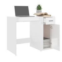 Produktbild för Skrivbord vit högglans 100x49x75 cm konstruerat trä