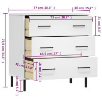 Produktbild för Byrå med 3 lådor vit OSLO 77x40x79,5 cm massivt trä
