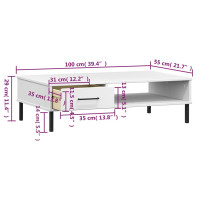 Produktbild för Soffbord med metallben OSLO vit massiv furu