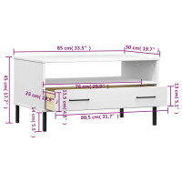Produktbild för Soffbord med metallben OSLO vit 85x50x45 cm massivt trä