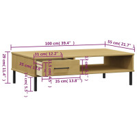 Produktbild för Soffbord med metallben OSLO brun massiv furu