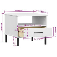 Produktbild för Sängbord med metallben OSLO vit massiv furu