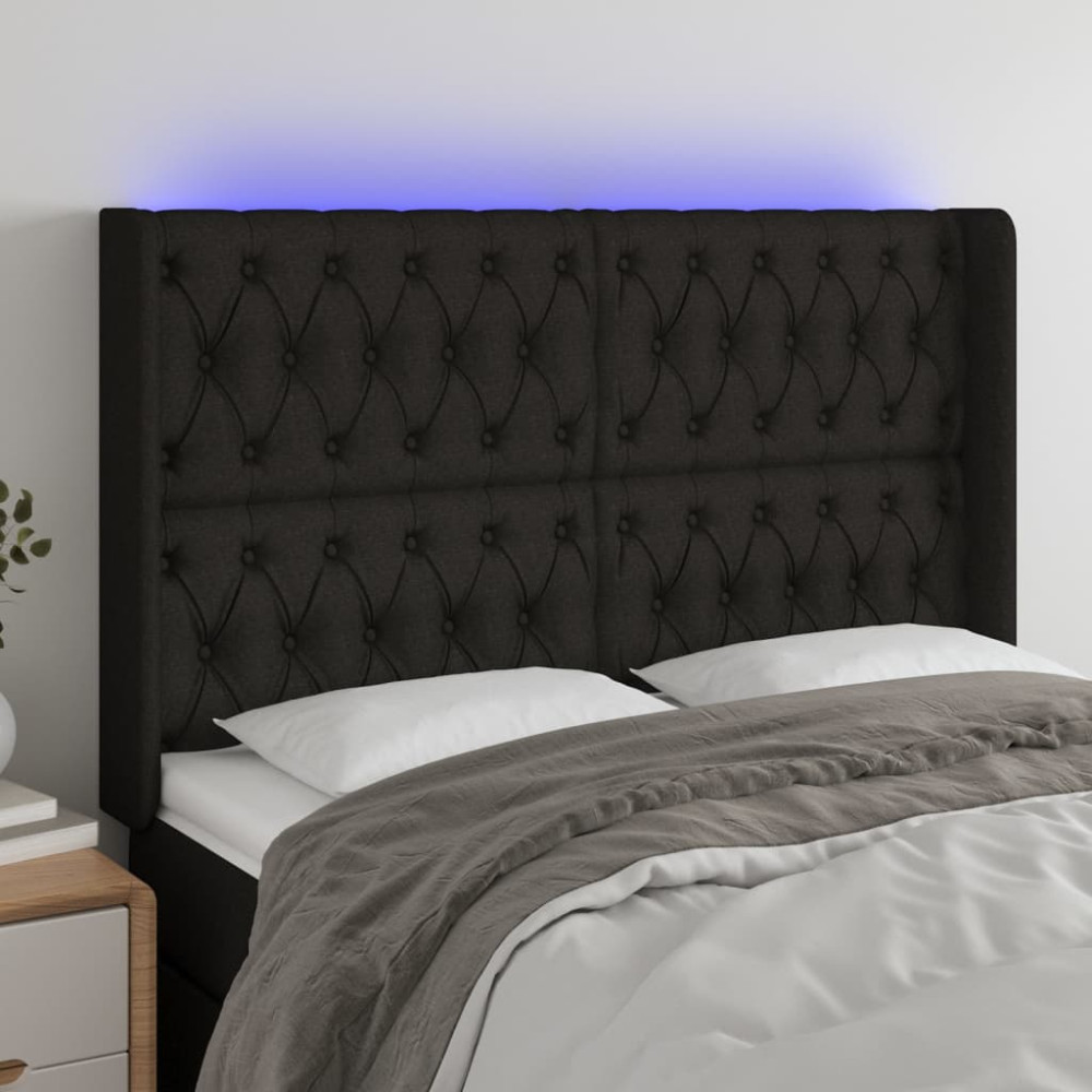 Produktbild för Sänggavel LED svart 163x16x118/128 cm tyg