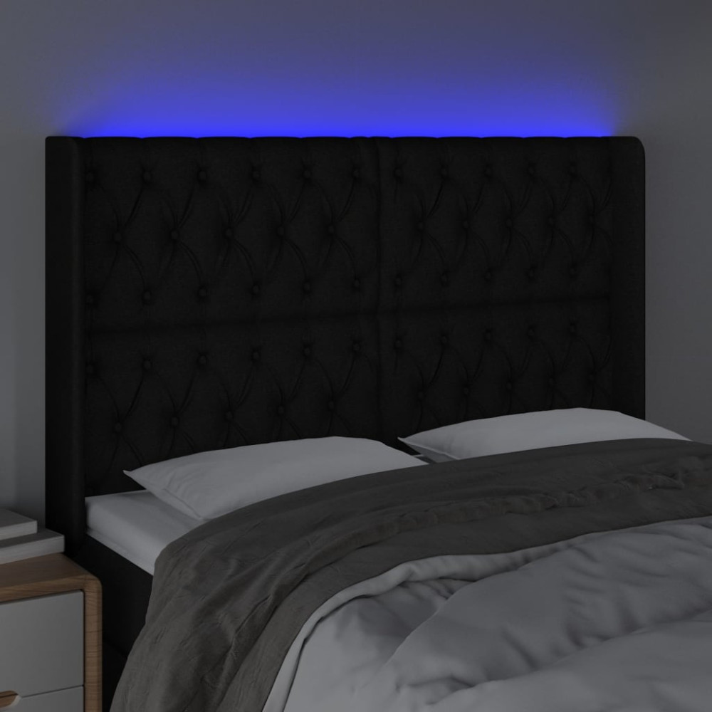 Produktbild för Sänggavel LED svart 163x16x118/128 cm tyg