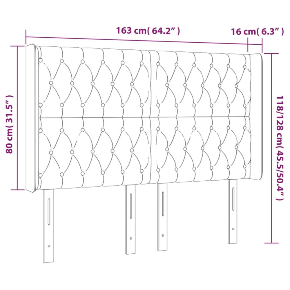 Produktbild för Sänggavel LED svart 163x16x118/128 cm tyg