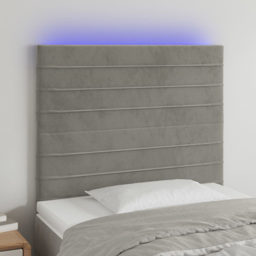 vidaXL Sänggavel LED ljusgrå 80x5x118/128 cm sammet