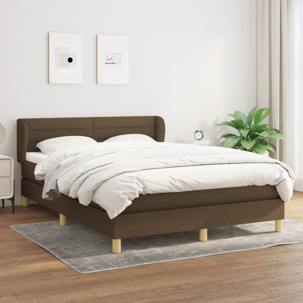Produktbild för Ramsäng med madrass mörkbrun 140x200 cm tyg