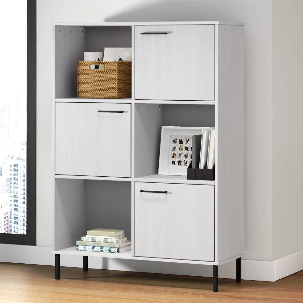 Produktbild för Bokhylla med metallben OSLO vit 90x35x128,5 cm massivt trä