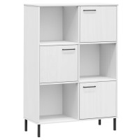Produktbild för Bokhylla med metallben OSLO vit 90x35x128,5 cm massivt trä