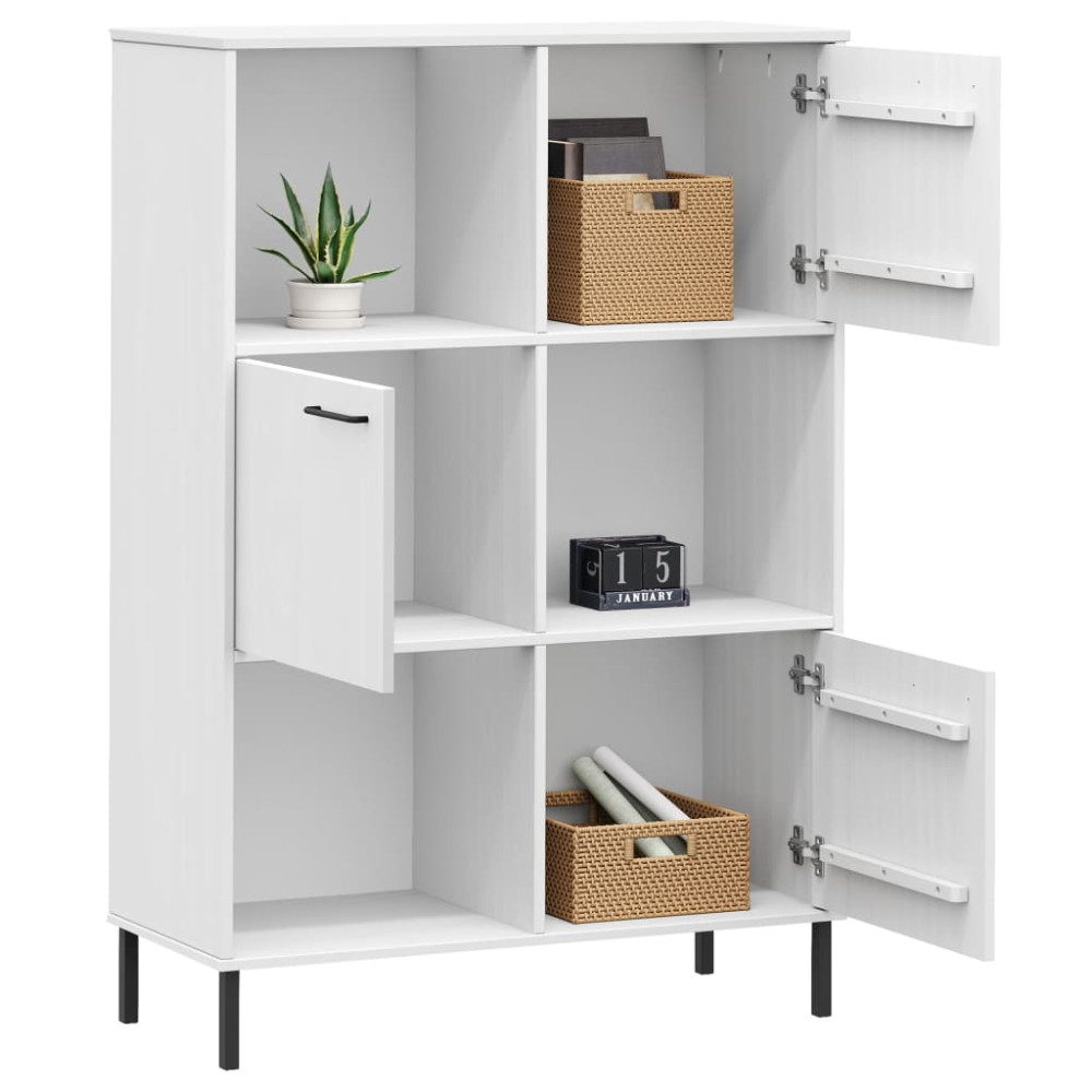 Produktbild för Bokhylla med metallben OSLO vit 90x35x128,5 cm massivt trä