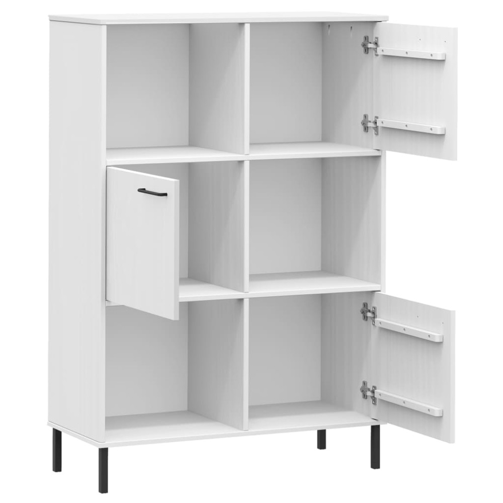 Produktbild för Bokhylla med metallben OSLO vit 90x35x128,5 cm massivt trä