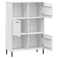 Produktbild för Bokhylla med metallben OSLO vit 90x35x128,5 cm massivt trä