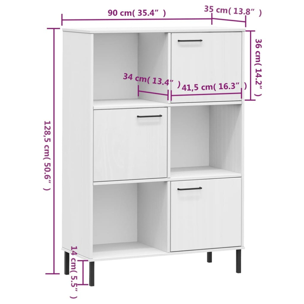 Produktbild för Bokhylla med metallben OSLO vit 90x35x128,5 cm massivt trä