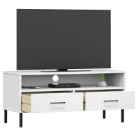 Miniatyr av produktbild för Tv-bänk med metallben OSLO vit massiv furu