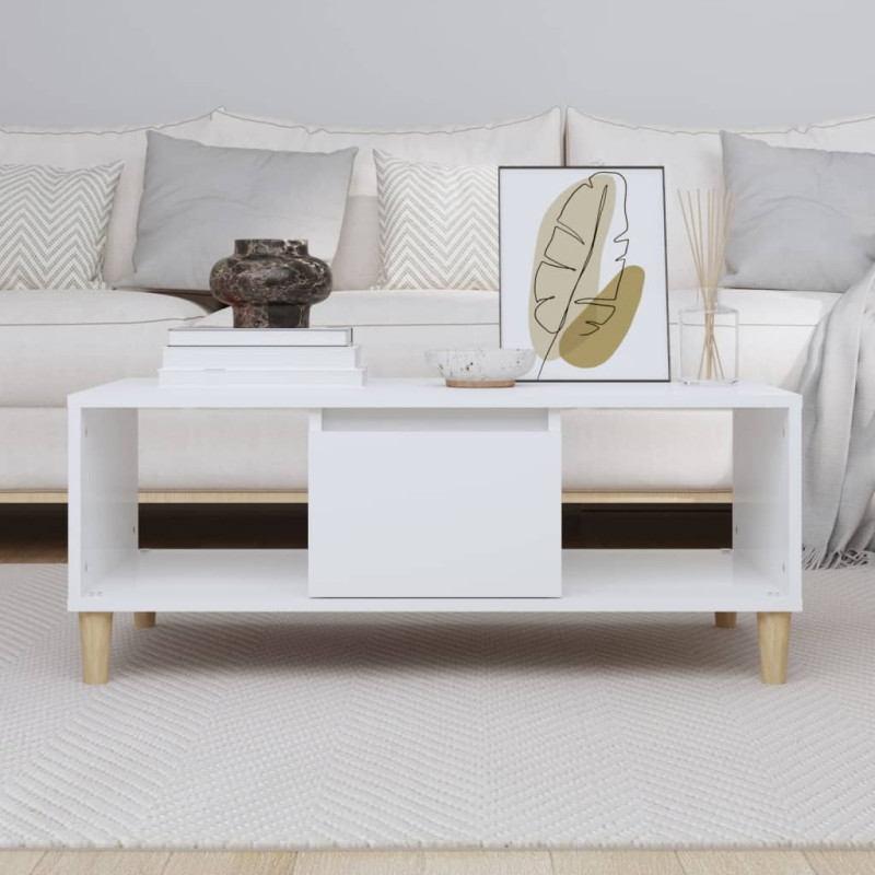 Produktbild för Soffbord vit 90x50x36,5 cm konstruerat trä