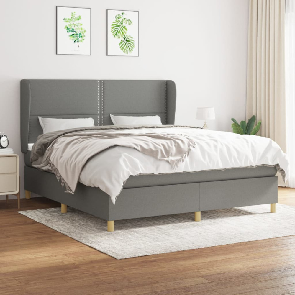 Produktbild för Ramsäng med madrass mörkgrå 180x200 cm tyg
