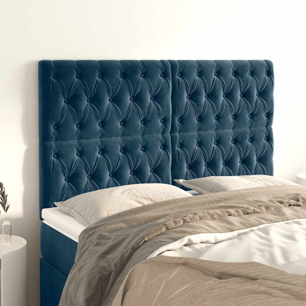 Produktbild för Sänggavel mörkblå 144x7x118/128 cm sammet