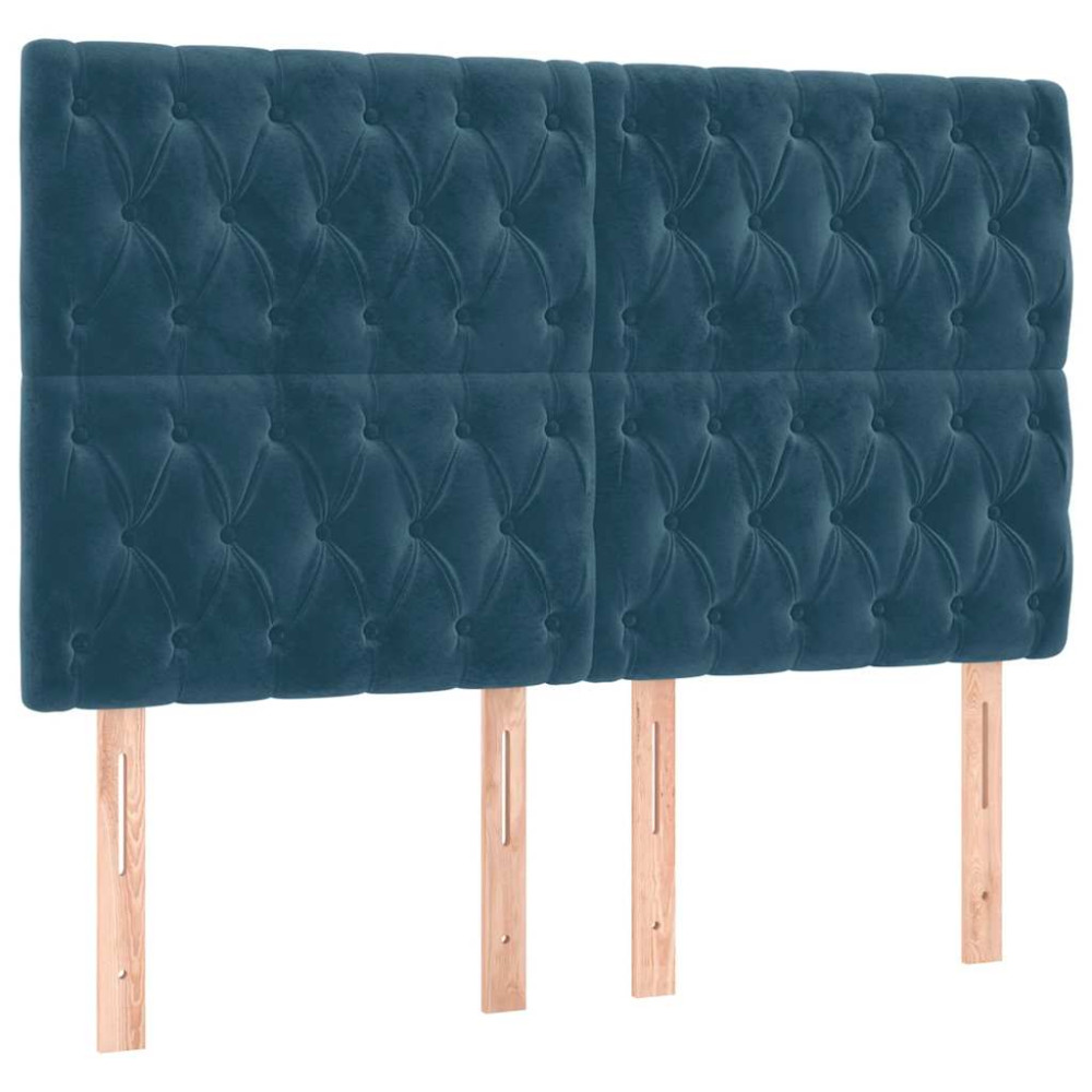 Produktbild för Sänggavel mörkblå 144x7x118/128 cm sammet