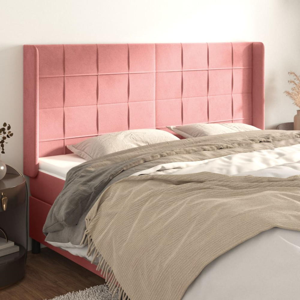 Produktbild för Sänggavel med kanter rosa 203x16x118/128 cm sammet