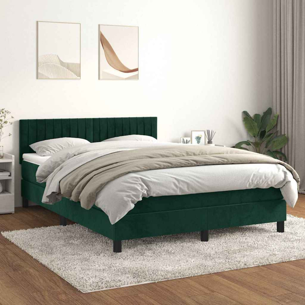 Produktbild för Ramsäng med madrass mörkgrön 140x200 cm sammet