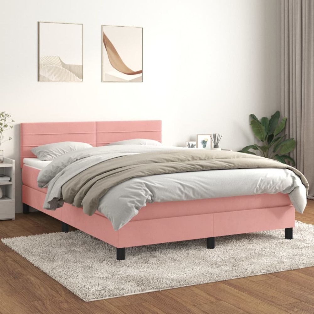 Produktbild för Ramsäng med madrass rosa 140x190 cm sammet