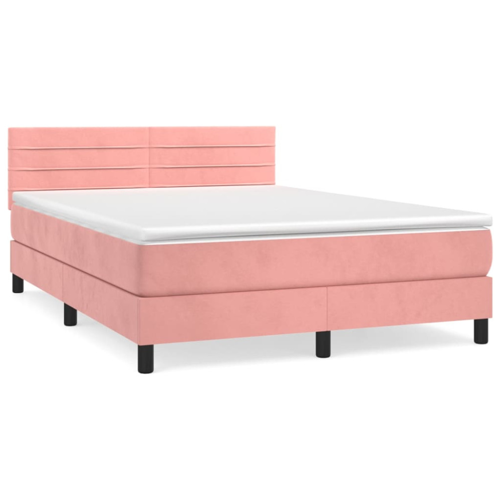 Produktbild för Ramsäng med madrass rosa 140x190 cm sammet