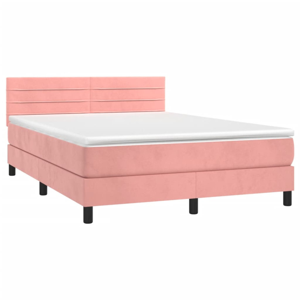 Produktbild för Ramsäng med madrass rosa 140x190 cm sammet
